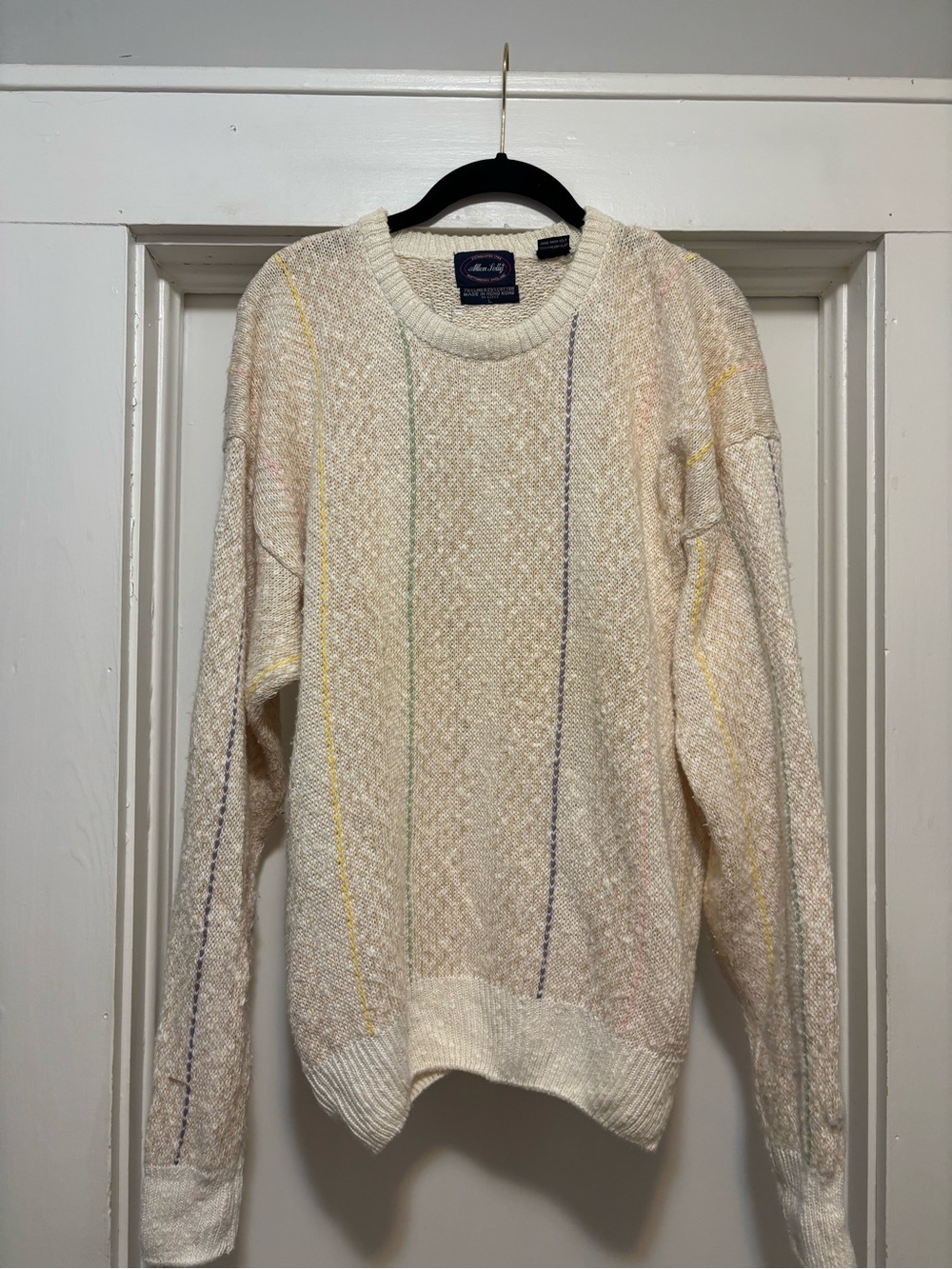 Allen Solly Cream Crewneck Sweater with Pastel Stripes